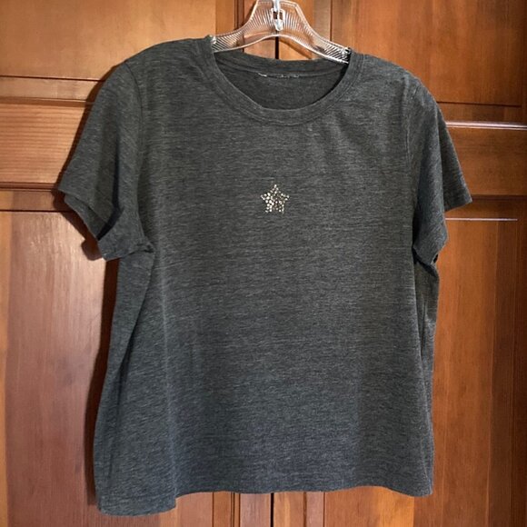 Gray Short Sleeve T Shirt with Swarovski Crystals Star - Size M/L - Picture 2 of 8